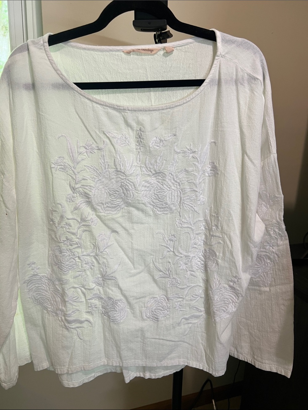 Soft Surroundings White Embroidered Scoop-Neck Tunic